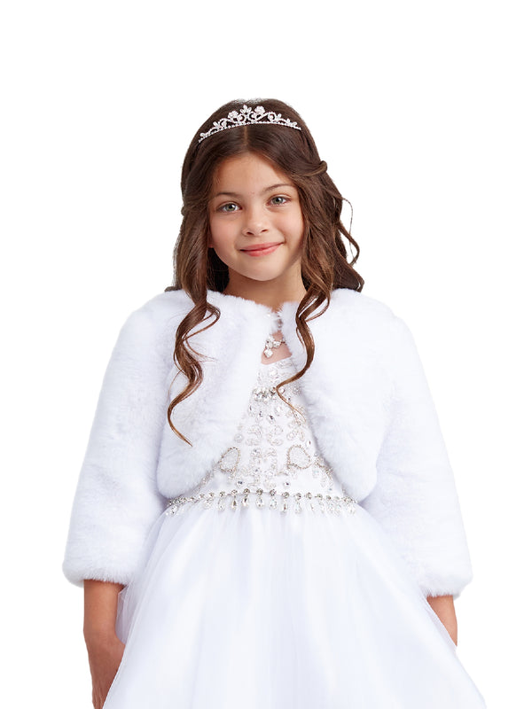 Tip Top Kids Big Girls White Stylish Faux Fur Bolero Jacket 8-14 - SophiasStyle.com